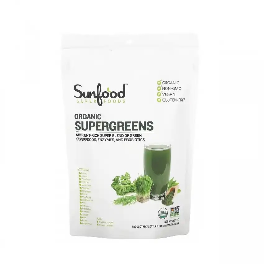 Sunfood Superfoods Super Greens Powder, Organic Green Juice/Smoothie Mix