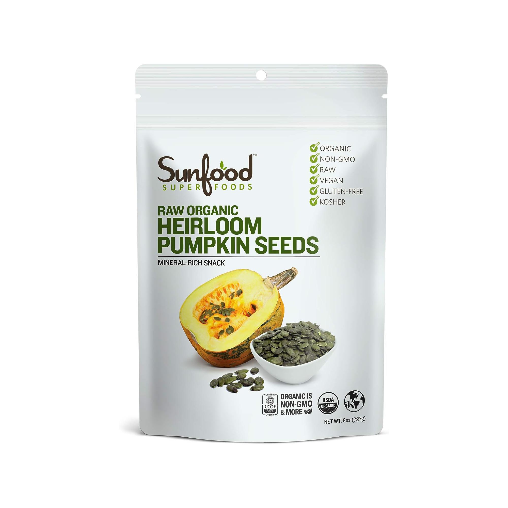 Sunfood Superfoods Heirloom Pumpkin Seeds Organic Raw, 227g.