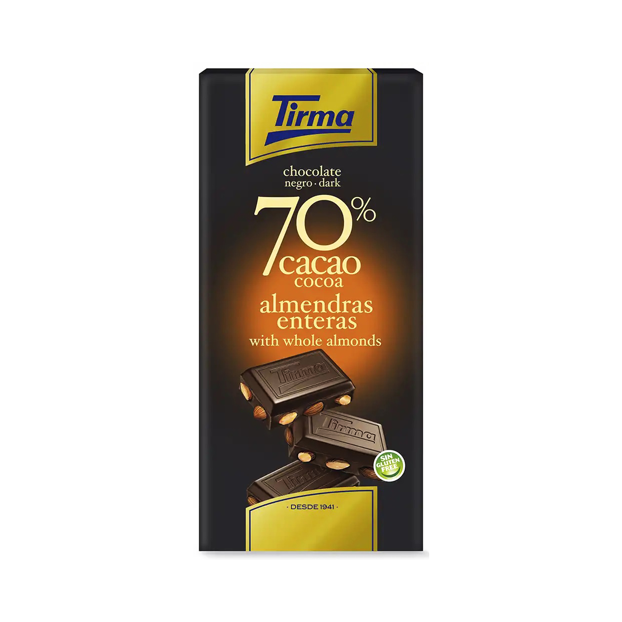 Tirma 70% cocoa chocolate with whole almonds 125g