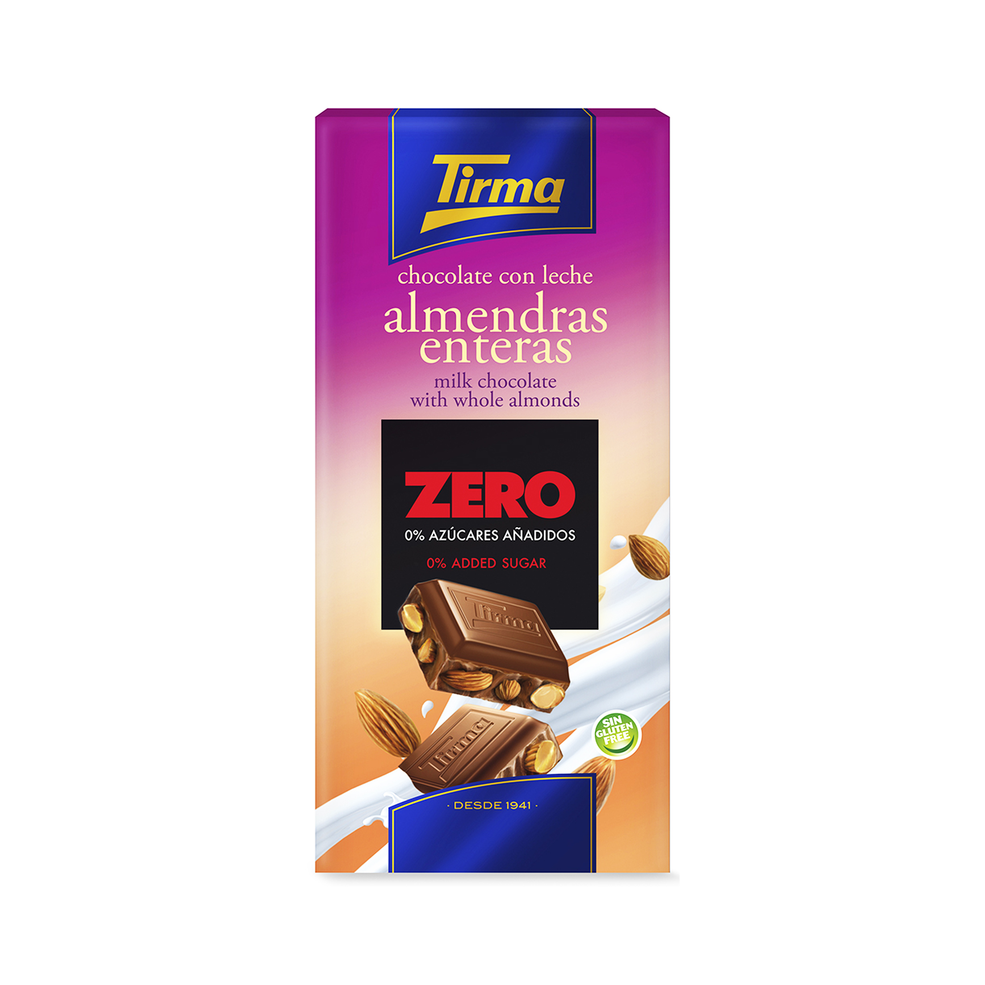 Tirma Milk chocolate with whole almonds ZERO 125g